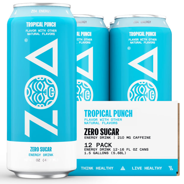 ZOA Zero Sugar Energy Drinks, Pineapple Coconut - Sugar Free with Electrolytes, Healthy Vitamin C, Amino Acids, Essential B-Vitamins, and Caffeine from Green Tea - 16 Fl Oz (12-Pack)