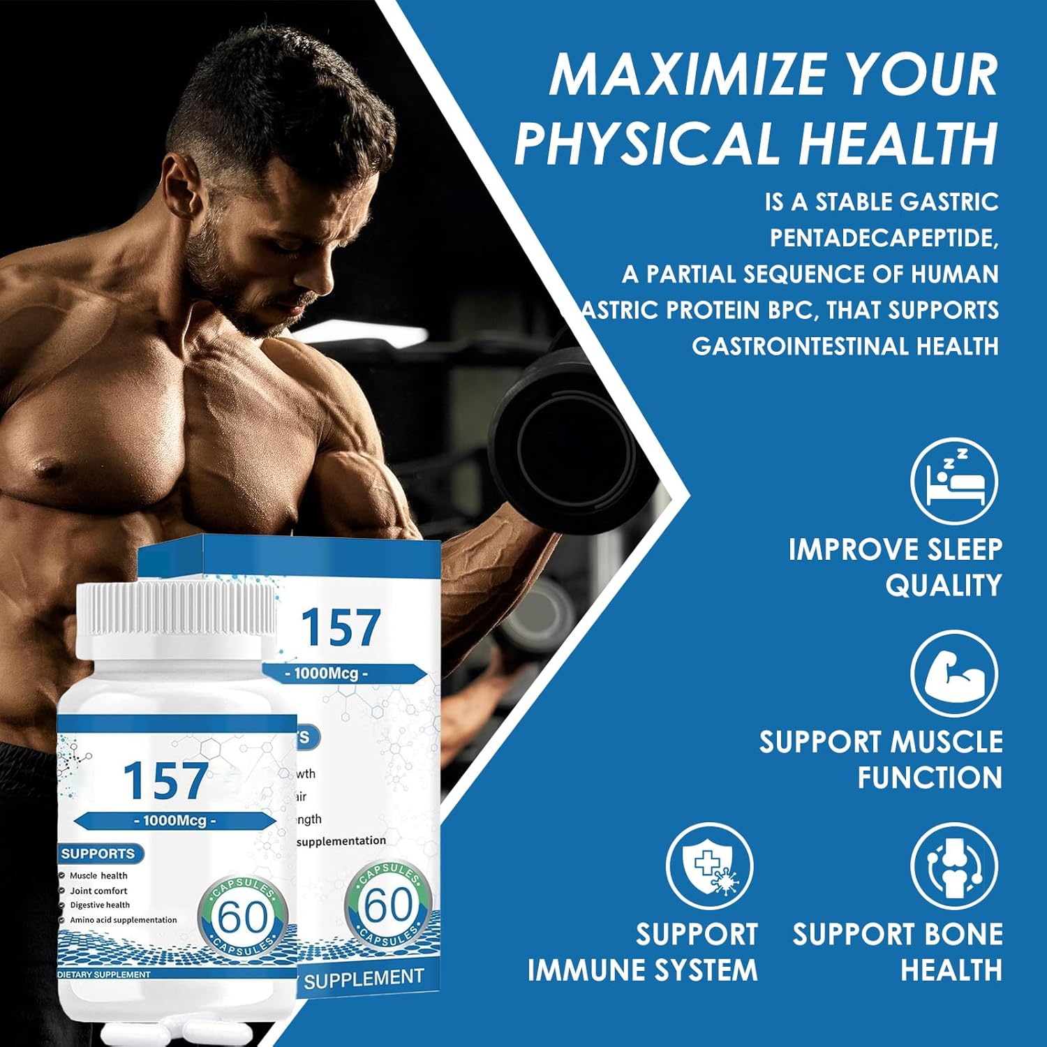 Collagen Peptide Capsules 157 - Amino Acids Supplement - Supports Healthy Muscles & Gut, 1000mgc