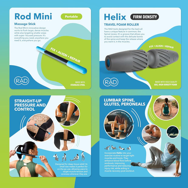 RAD All-in Kit – Foam Roller Set for Whole Body Massage & Myofascial Release – 7-in-1 Kit with Roller Stick, Yoga Block, Massage Balls – Muscle Recovery Tools for Mobility & Flexibility