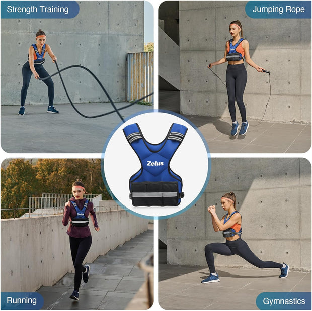 ZELUS Weighted Vest for Men and Women | 4-10lb/11-20lb/20-32lb Vest with 6 Ironsand Weights for Home Workouts | Adjustable Body Weight Vest Exercise Set for Cardio and Strength Training