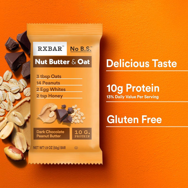 RXBAR Nut Butter and Oat Protein Bars, Protein Snacks, Snack Bars, Dark Chocolate Peanut Butter, 23.2oz Box (12 Count)