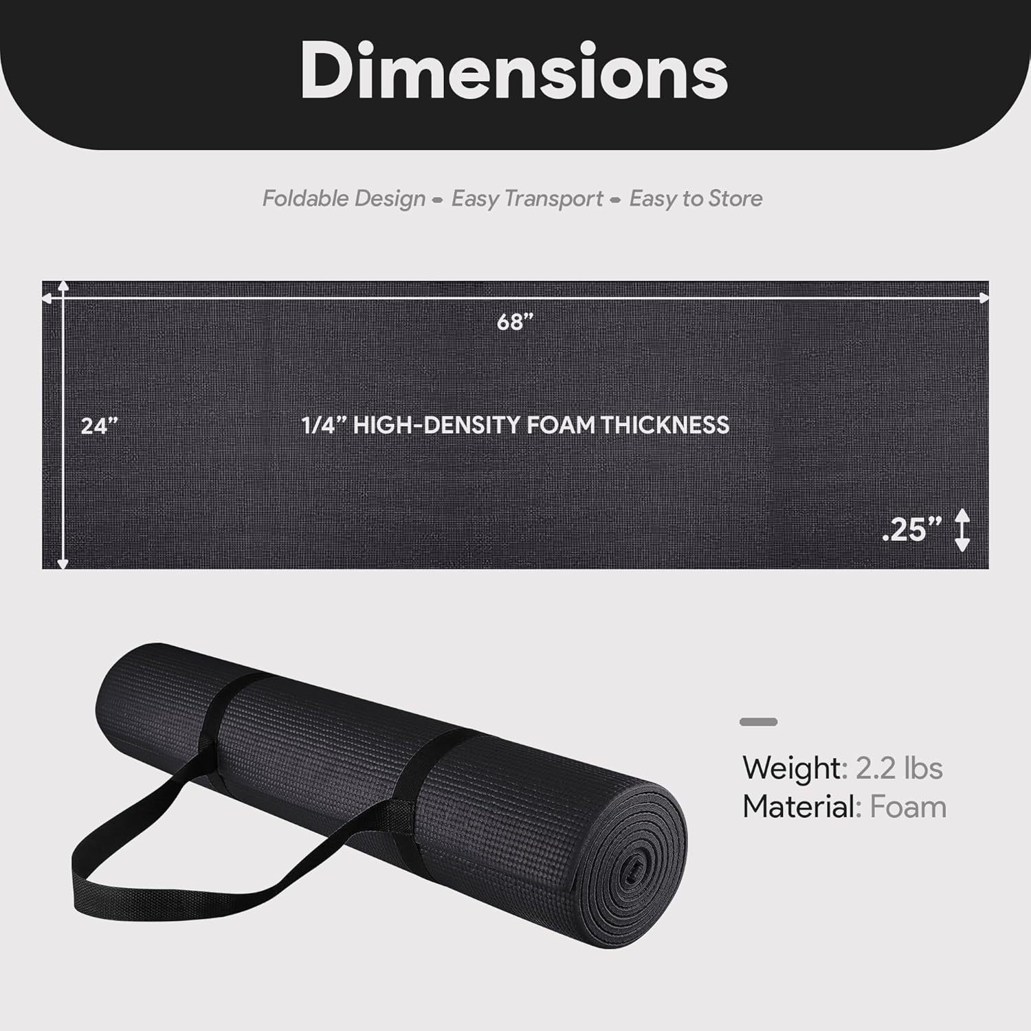Fitvids All Purpose 1/4-Inch High Density Anti-Tear Exercise Yoga Mat with Carrying Strap, Multiple Colors