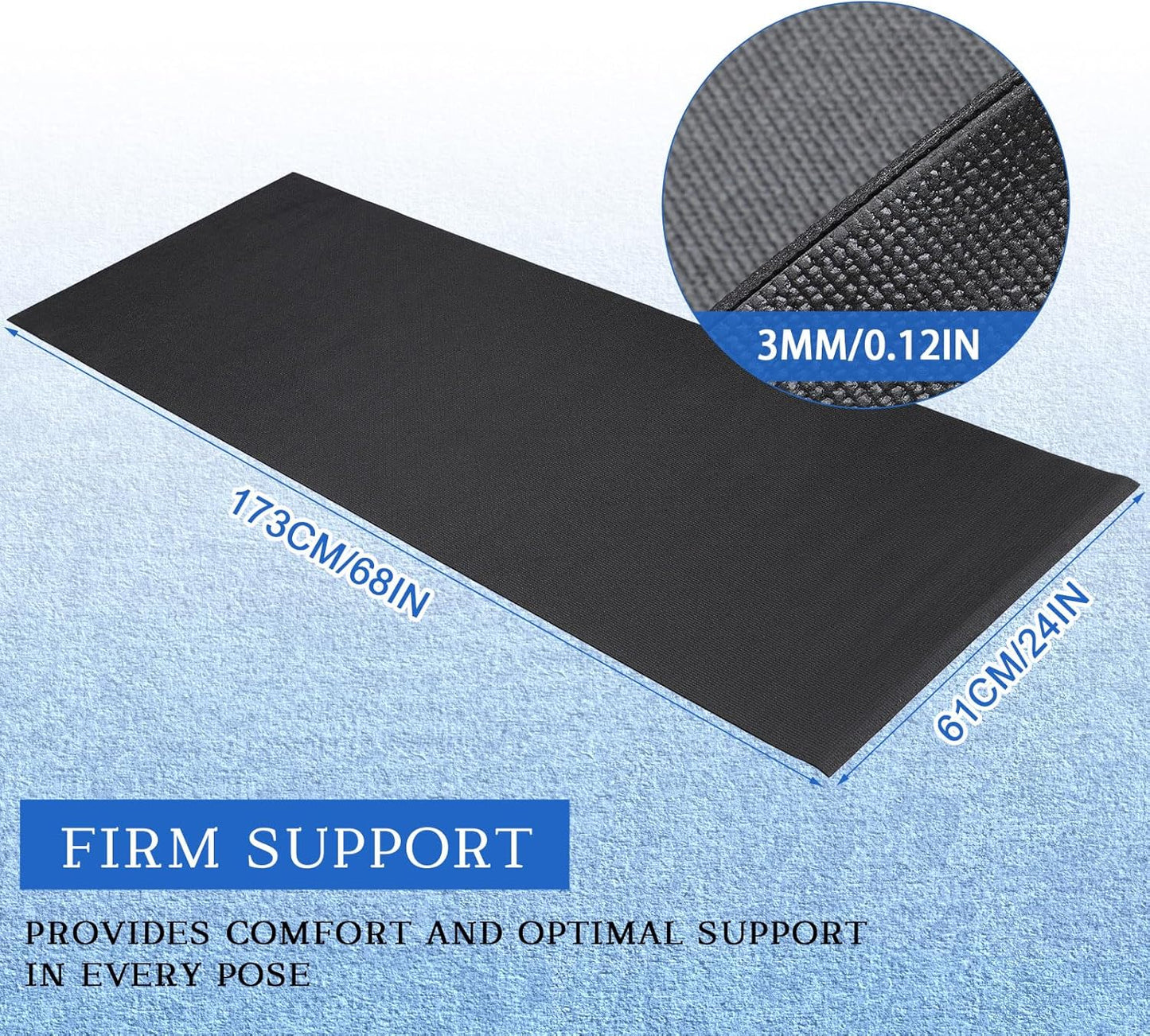 Riakrum 20 Pieces Exercise Yoga Mat Workout Mat with Strap 68 x 24 Inch Fitness Gym Mat Yoga Mat Non Slip for Women Men Gym Home Supplies(Black)