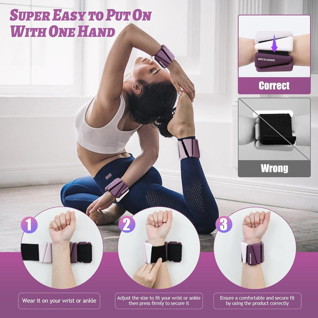 Wrist Weights for Women At Home Ankle Weights Set of 2 (1 lb /2 Lbs Each) Adjustable Weighted Wristbands Arm Leg Weights for Women Men Suitable for Walking Swimming Running Pilates Yoga Gym