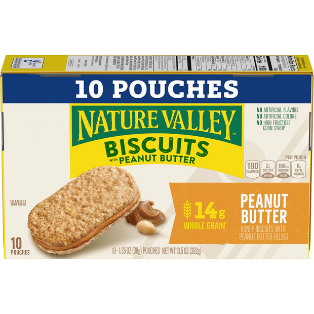 Nature Valley Biscuit Sandwiches, Peanut Butter, Snack Bars, 10 Bars, 13.5 oz