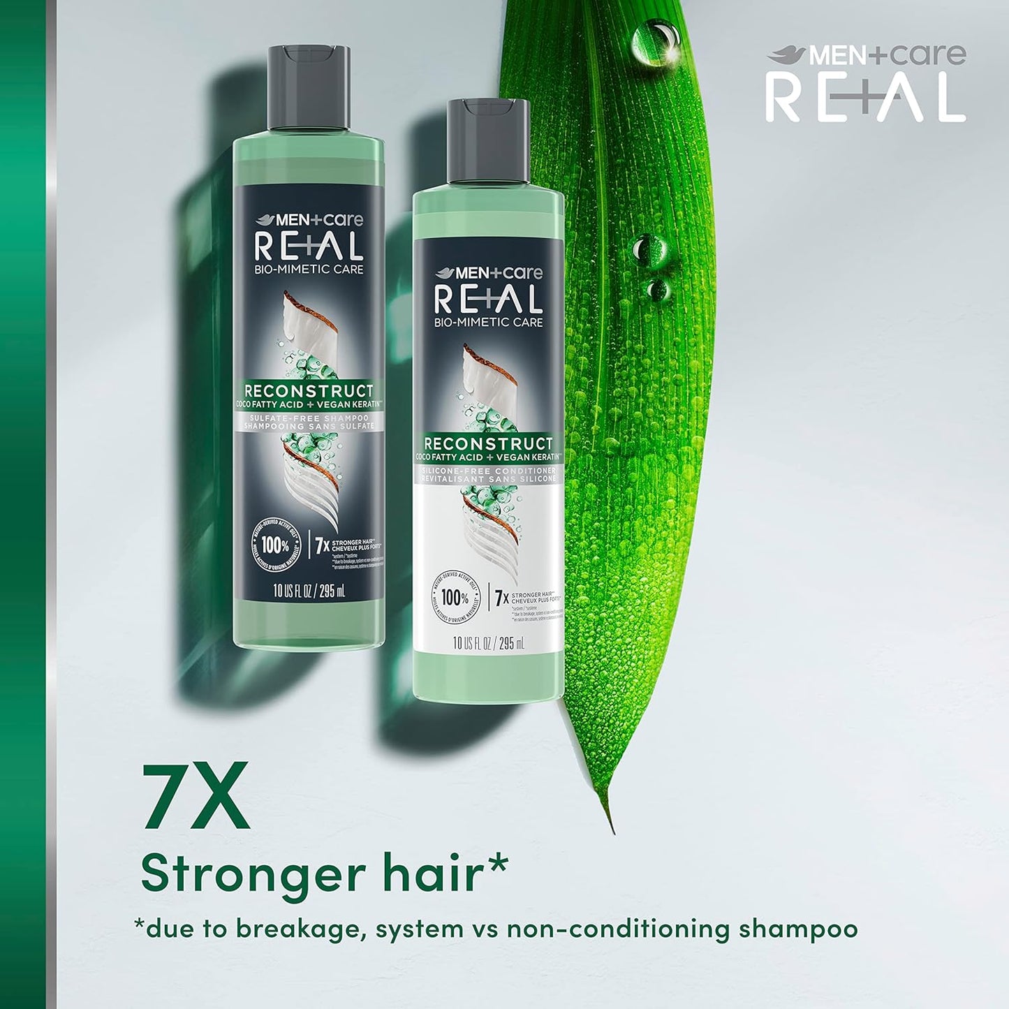 DOVE MEN + CARE Real Bio-Mimetic Care Shampoo For Damaged Hair Reconstruct Sulfate-Free Shampoo With Coco Fatty Acid + Vegan Keratin 10oz