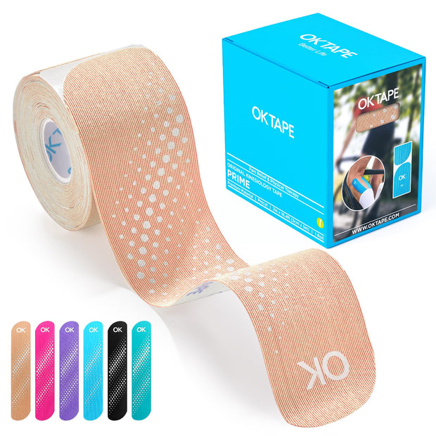 OK TAPE Synthetic Kinesiology Tape Precut Strips, Waterproof Kinesiology Athletic Tape for Joint & Muscle Support, Reflective and Durable Tape, 2in×16.4ft Roll 20PCS | Beige