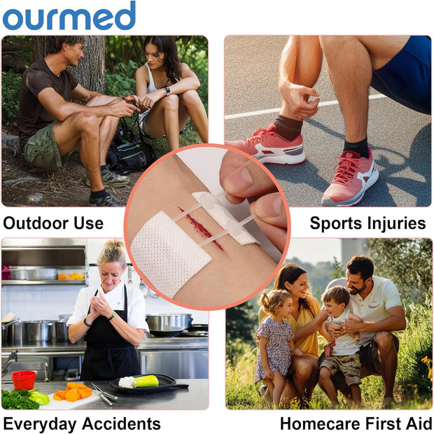 Wound Closure Strips(0.6"x 3.1" - 4 Pcs), Butterfly Bandages for Wound Care, Steri Emergency Laceration Closures Without Stitches for Outdoors Use.