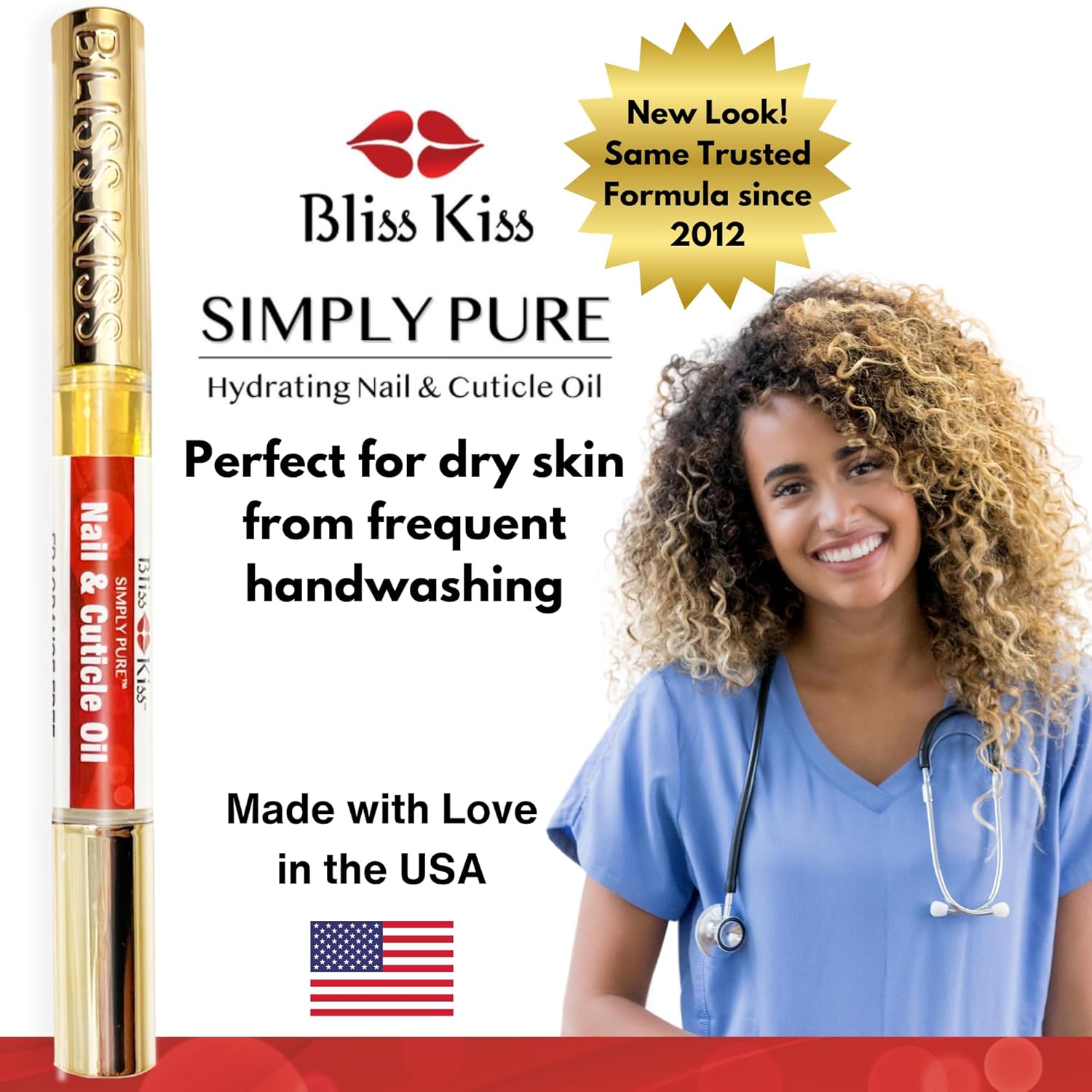 Bliss Kiss | Fragrance Free 4 Nail Oil Cuticle Pens w/Vitamin E & Jojoba⏤Nail Strengthener Nail Growth and Strengthening Serum for Brittle, Peeling, Breaking, Thin nails