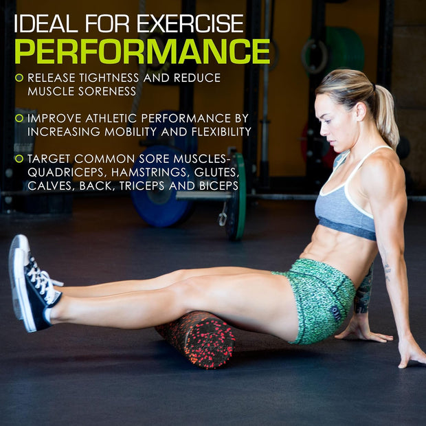 ProsourceFit High Density Foam Rollers 12 - inches Long, Firm Full Body Athletic Massage Tool for Back Stretching, Yoga, Pilates, Post Workout Muscle Recuperation, Black/Green