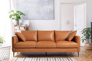 Valencia Jasper 85" Cognac Tan Brown 3 Seater Full Leather Couch | Mid Century Sofa with 2 Pillows for Living Room Furniture | Plush Cushions, Nappa Leather Lounge Couch