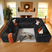 114" Boneless Couches for Living Room, Brown Faux Leather Cloud Sectional Couches with Chaise, Deep Seat L Shaped Modular Sofa, No Assembly Required Sofas in a Box (Right,Faux Leather,Brown)