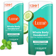 Lume Whole Body Deodorant - Invisible Cream Stick - 72 Hour Odor Control - Aluminum Free, Baking Soda Free, Skin Safe - 2.2 Ounce (Pack of 2) (Soft Powder)