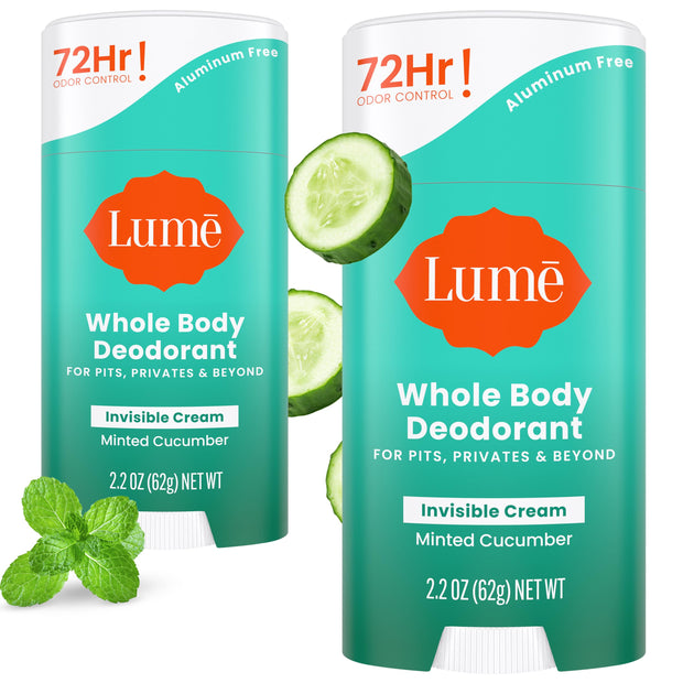 Lume Whole Body Deodorant - Invisible Cream Stick - 72 Hour Odor Control - Aluminum Free, Baking Soda Free, Skin Safe - 2.2 Ounce (Pack of 2) (Soft Powder)