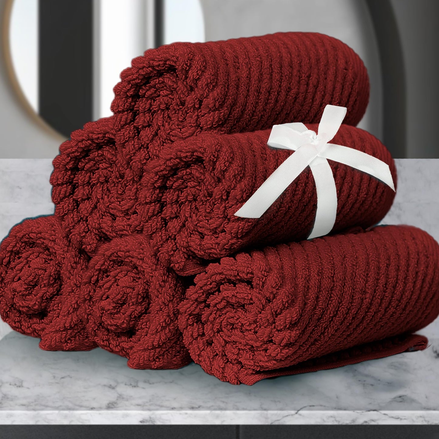 VOOVA & MOVAS Burgundy Towel Set - 100% Cotton | Lightweight | Soft | Quick Dry, 6 Piece Towel Set,2 Large Bath 30"x56", 2 Hand 18"x28", 2 Washcloths 13"x13", Towels Gift Set, Red Towels
