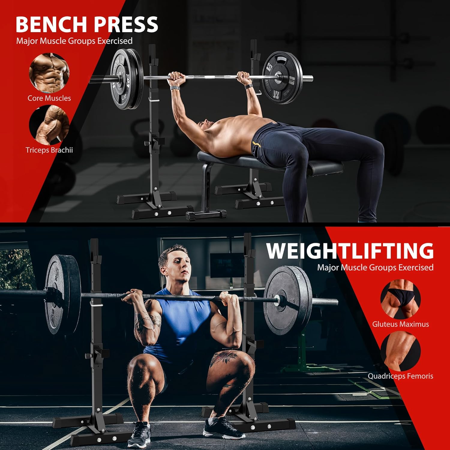 F2C Max Load 550Lbs Pair of Adjustable 41"-66" Rack Sturdy Steel Squat Barbell Free Bench Press Stands GYM/Home Gym Portable Dumbbell Racks Stands