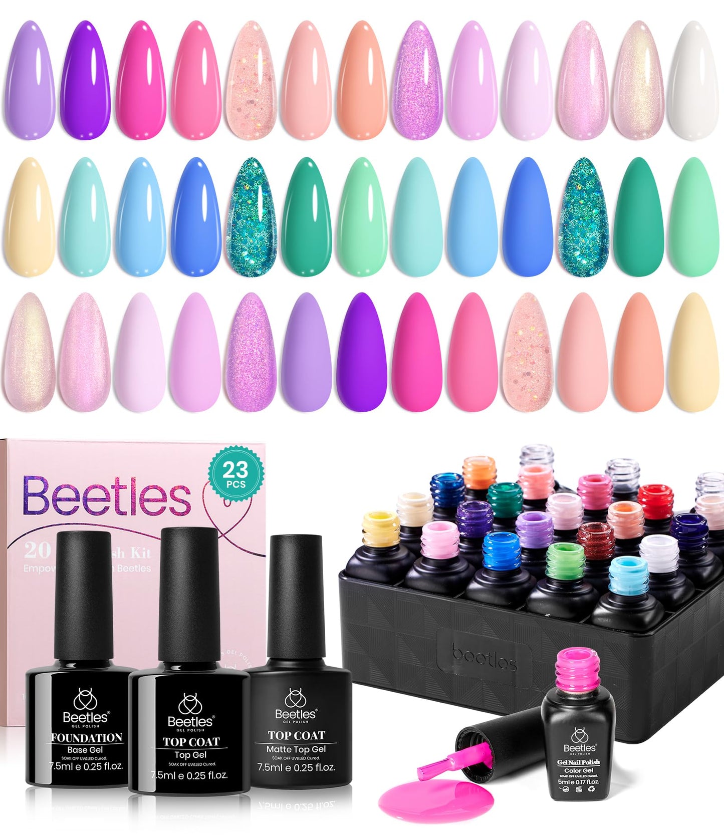 Beetles Cat Eye Gel Nail Polish Set-36 Colors Red Purple Brown Green Burgundy Magnetic Gel Nail Polish with Base Gel Glossy Matte Top Coat Magnet,Soak off UV Nail Gel DIY Nail Art Gift for Women