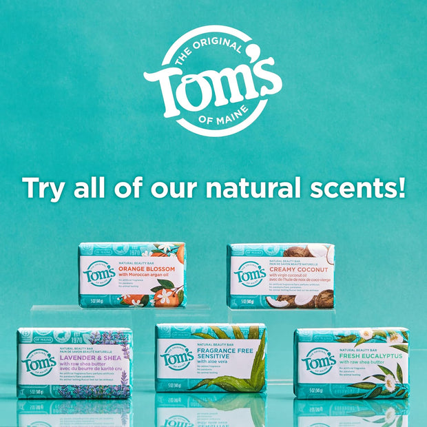 Tom's of Maine Bar Soap Variety Pack, Natural Bar Soap for Women and Men, Lavender & Shea, Fresh Eucalyptus, Creamy Coconut, Orange Blossom, 5 oz Bars (4-Pack)