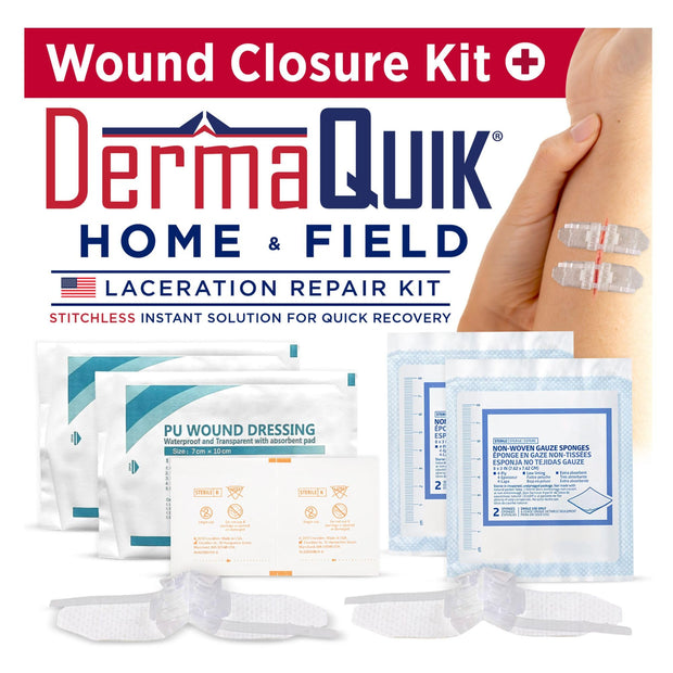 Laceration Kit - 2 Patented Laceration Closure Strips, Upgrade from Small Butterfly Bandages Wound Closure Strips, Breathable, Zip Stitchless Kit for Kids to Elderly - Home & Field Use
