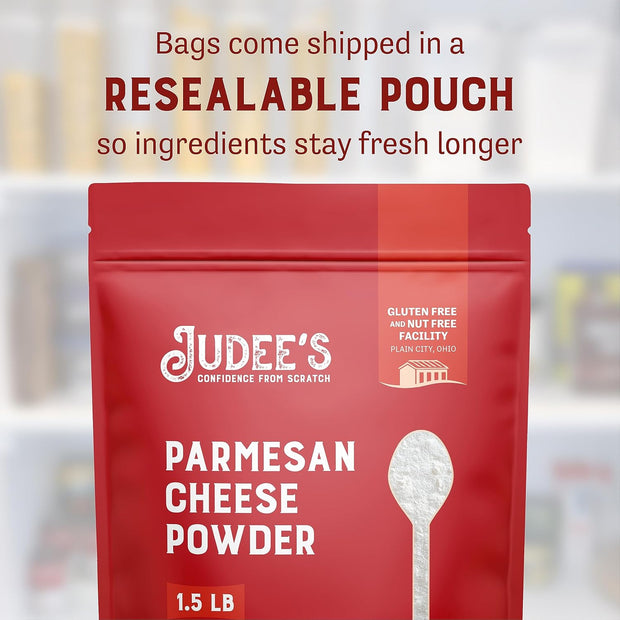 Judee’s 11.25oz Parmesan Cheese Powder - Non-GMO, Keto-Friendly, rBST; Hormone, Gluten & Nut Free – Real Parmesan, USA-Made for Dips, Soups & Seasonings
