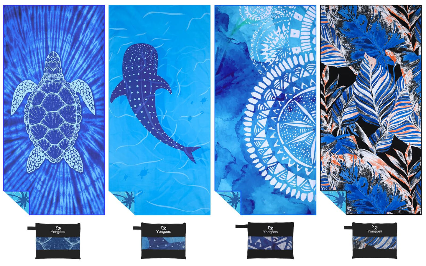4 Pack Microfiber Lightweight Thin Beach Towel Sand Free Quick Dry Super Absorbent Large Towels for Swimming Pool Yoga Gym Travel Vacation Beach Accessories Essentials for Adults