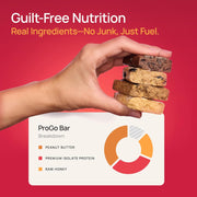 ProGo Protein Bars, Low Sugar, High Protein Snacks (Up to 21g) - 95% Pure Isolate for Faster Muscle Growth & Recovery, Low Calorie, Sweetened w/Peanut Butter & Raw Honey (4-Count, Starter Pack)
