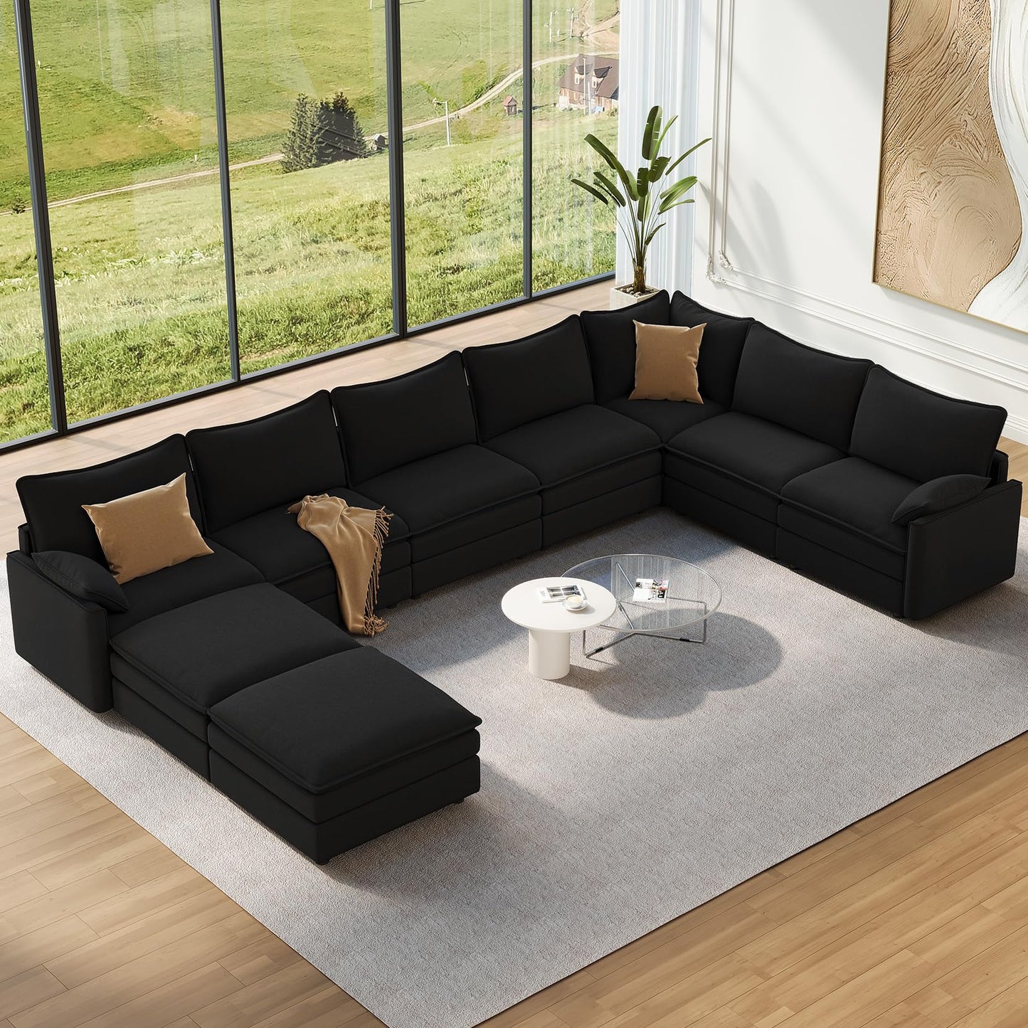 Vesgantti 108" Modular Sectional Sofa, Comfy Cloud Couch with Movable Ottoman Deep Seat Chenille L Shaped Modular Sofa, Sectional Couches for Living Room, Bedroom and Apartment, Beige