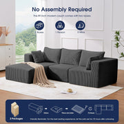 KINGYES Modular Sectional Sofa, 107'' Cloud Couch for Living Room, L Shaped Modern Sectional Sofa with Chaise for Bedroom, Grey