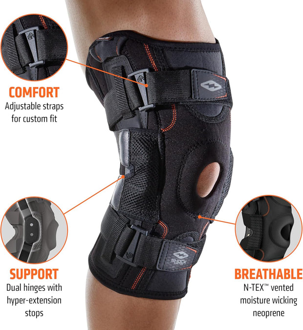 Shock Doctor Knee Brace, Compression Knee Brace for Men & Women, Hinged Knee Brace with Side Stabilizers, Maximum Support, Adjustable Dual Hinges, Knee Braces and Knee Support