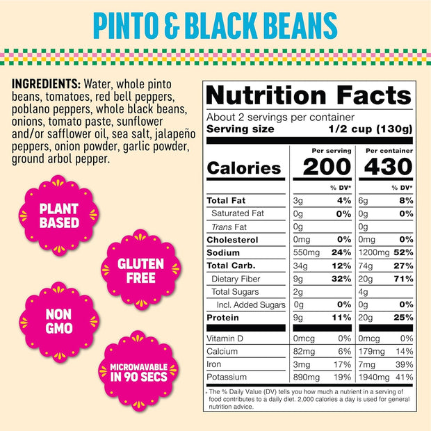 SOMOS Pinto & Black Beans - Gluten Free, Non-GMO, Vegan Ready-to-Eat Microwavable Meals - Delicious, Healthy & Plant Based Convenience - Perfect for Quick, Healthy Dining |10oz Pouch (Pack of 6)