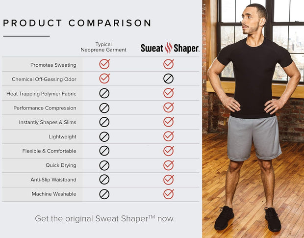 Sweat Shaper Men's Sauna Suit Shirt Athletic Tee, Short Sleeve Compression T-Shirt, Performance Baselayer Workout Shirt