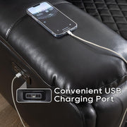 Power Recliner Sofa Set of 3 Piece with Bass Speakers for Living Room,Faux Leather Electric Zero Gravity 3 Seater Reclining Couch with Wireless Charger and Loveseat Theater Chair with LED Lights,Black