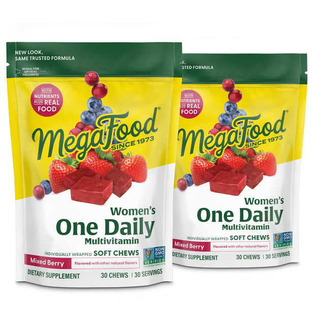 MegaFood Women's One Daily Multivitamin Soft Chews - Multivitamin for Women with Folate, Vitamin B6, B12, Biotin, Vitamin D - Delicious Mixed Berry Flavor - Vegetarian, Non-GMO - 30 Chews