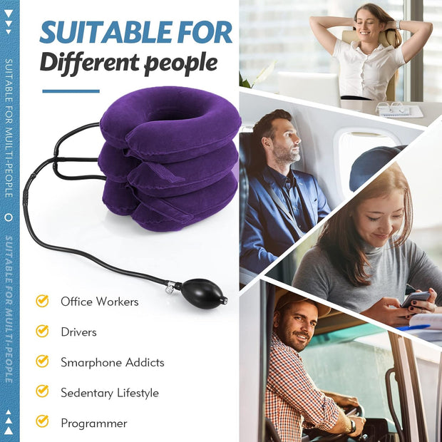 Neck Stretcher, Cervical Traction Device, Neck Traction Device, Neck Pain Relief, Adjustable Inflatable Neck Brace & Neck Stretcher Cervical Traction, Neck Decompression Home Use (Purple)