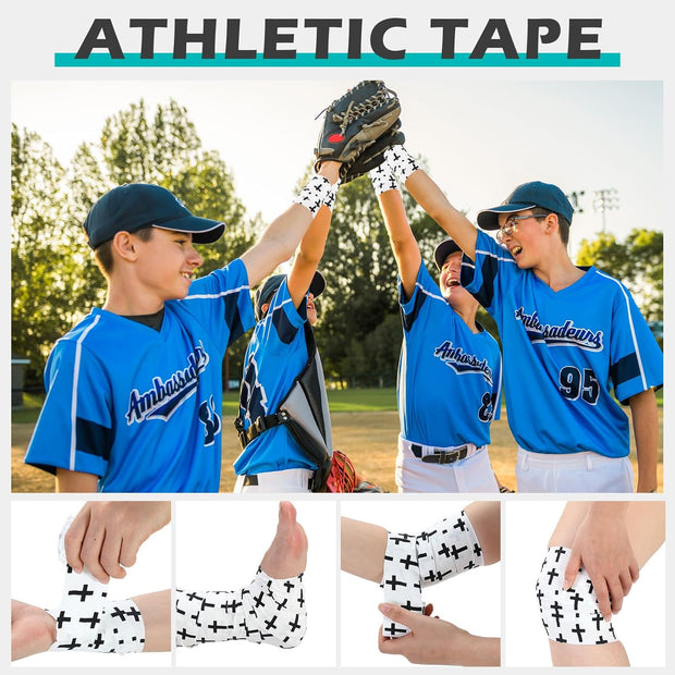 TrelaCo 1 Pcs Wrist Tape Baseball Cross Athletic 2in x 23ft Cotton Cross Wrist Tape Serrated Edges for Fingers Ankles Injury Wrap, Football Baseball Hockey Soccer (White)