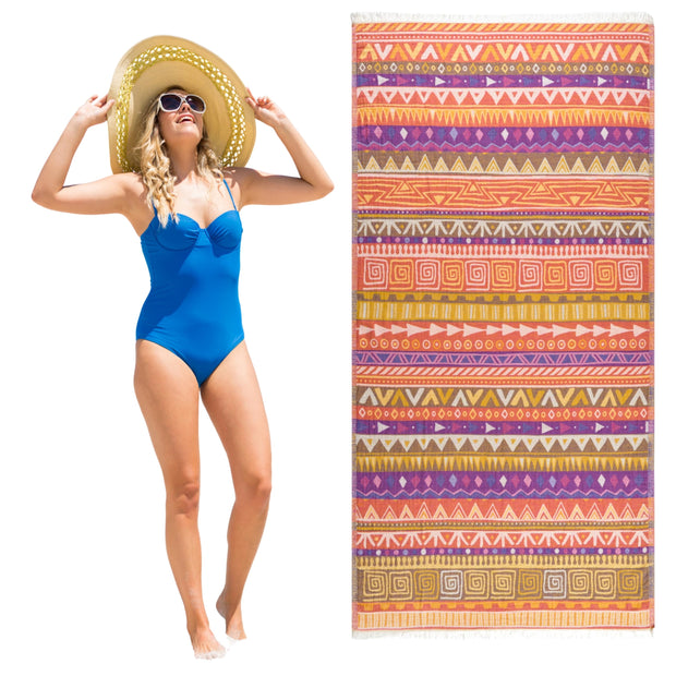 PÜSKÜL - Authentic 100% Turkish Cotton Turkish Beach Towel, Genuine Made in Turkey Quality - Soft, Quick Dry, Sand Free, Light Like Cloud, Oversize 36x70 Peshtemal Towels (Pack of 1, Arat Orange)