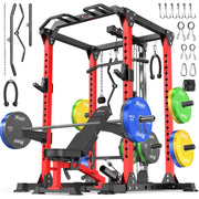 Power Cage Multi-Function Power Rack with Cable Crossover System,1800 LBS Capacity Squat Rack with Weight Bench,for Home Gym