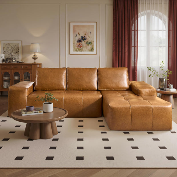 ovios Sectional Cloud Couch for Living Room, Modular Floor Sofa with Plush Corduroy, No Assembly Required, Big Comfy Couches Set with Fluffy Memory Foam, Stupendous U Shaped Sofas with Chaise, Brown