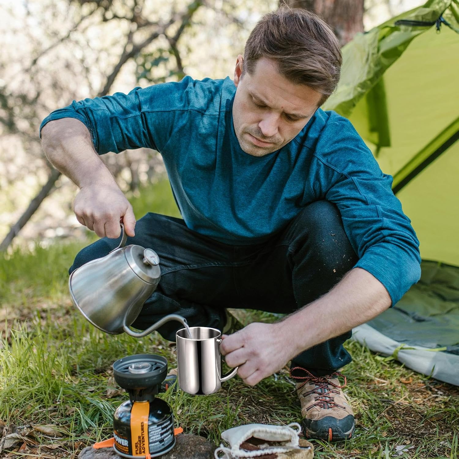 13.5 oz Stainless Steel Double-Walled Metal Mugs - Insulated Coffee & Tea Cup with Lid and Handle for Camping and Everyday Use (2 piece)