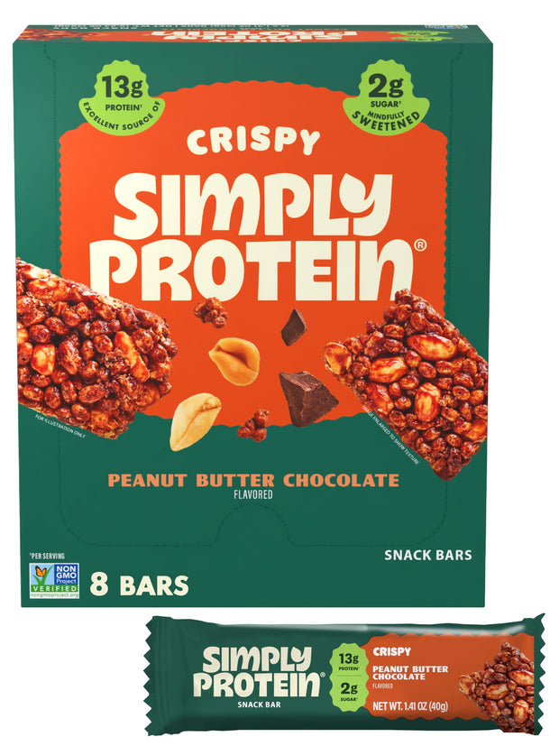 Simply Protein - Crispy Vegan Protein Bars Variety Pack, 3 Flavors - Plant Based, Protein Snacks - 13g Protein, 2g Sugar, 7g Fiber - Gluten Free, Non GMO, Kosher - 12 Bars