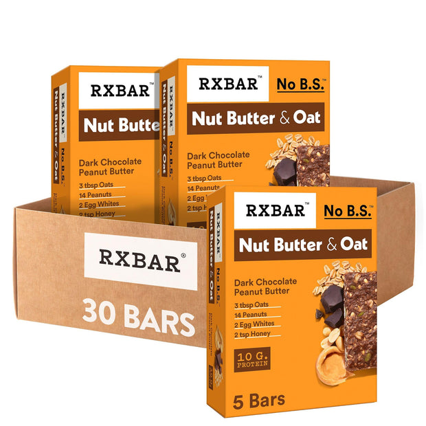 RXBAR Nut Butter and Oat Protein Bars, Protein Snacks, Snack Bars, Dark Chocolate Peanut Butter, 23.2oz Box (12 Count)