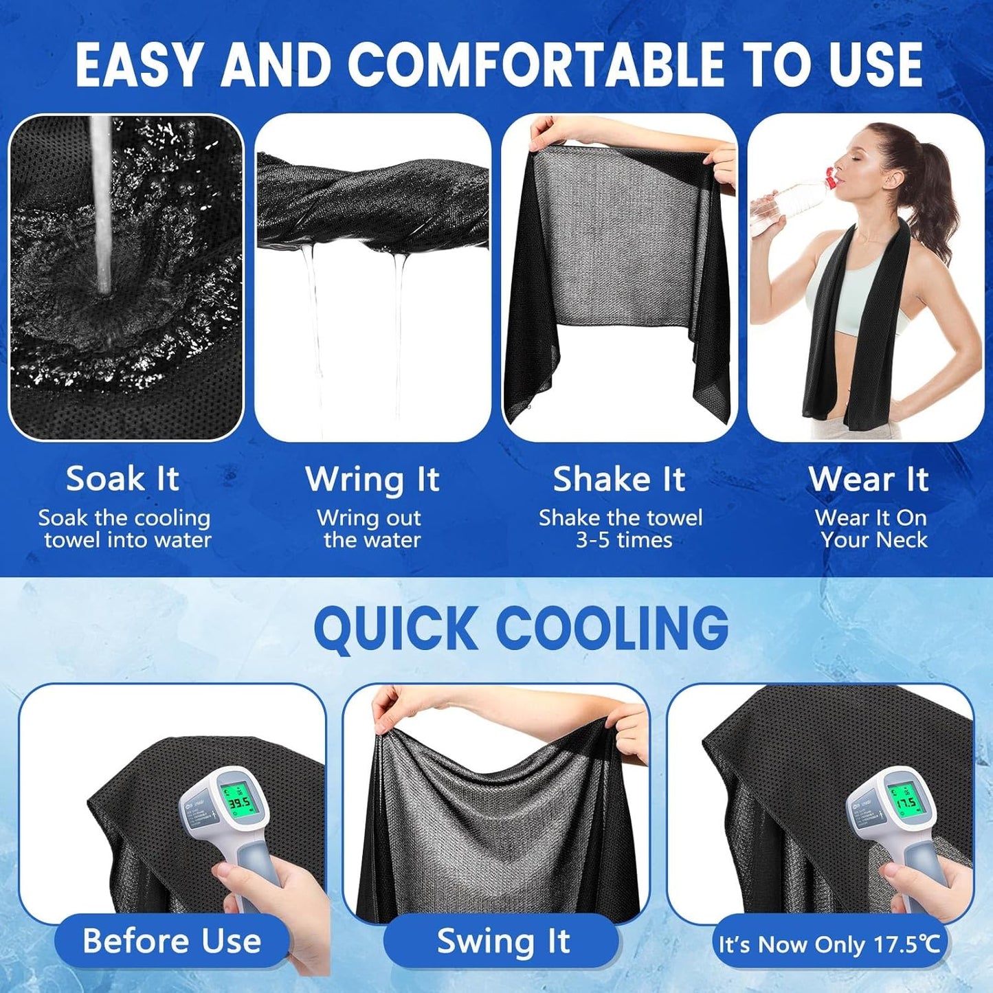 Hosuly 100 Pack Cooling Towels, 40"x12" Cooling Towels for Neck and Face Breathable Soft Chilly Sweat Rag Microfiber Sport Rags for Gym Yoga Golf Running