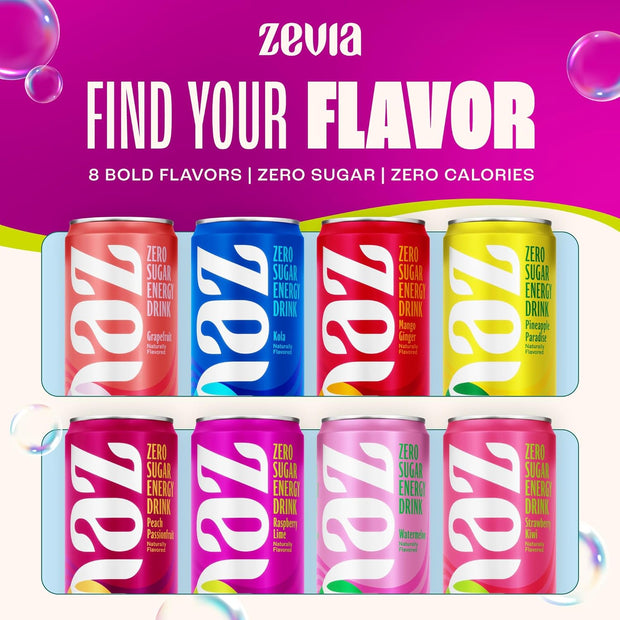 Zevia Zero Sugar Energy Drink, Fruity Fuel Variety Pack, 12 oz Cans (12-Pack) – Naturally Sweetened, Non-GMO Project Verified, Gluten-Free, Vegan