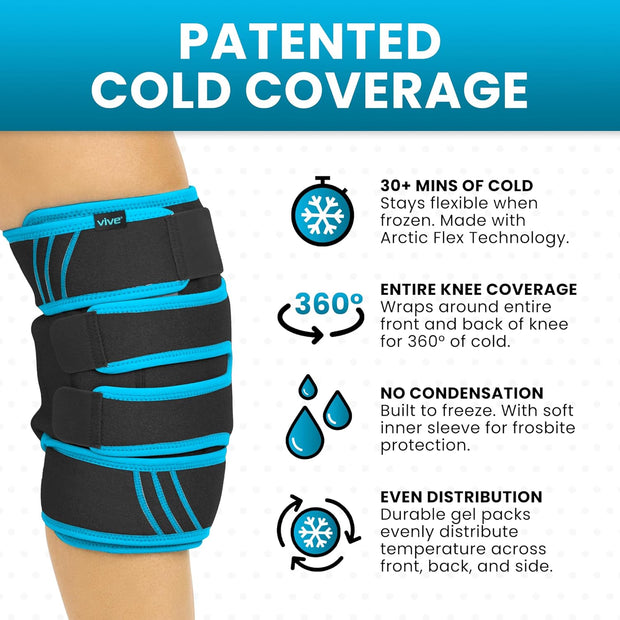 Vive Knee Ice Pack Wrap - Cold/Hot Gel Compression Brace - Heat Support Strap for Arthritis Pain, Tendonitis, ACL, Athletic Injury, Osteoarthritis, Women, Men, Running, Meniscus and Patella Surgery