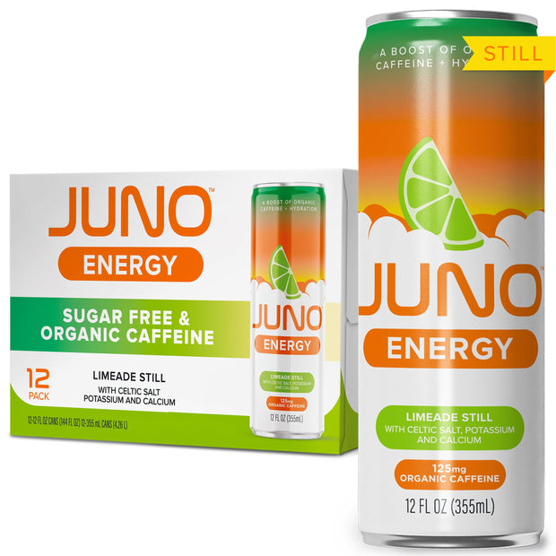 JUNO ENERGY Organic Cherry Sparkling Drink - Sugar Free Electrolytes, Energizing and Hydrating with 125mg Organic Caffeine from Green Coffee Beans, Organic Monk Fruit, Organic Sour and Black Cherry Juice & Electrolytes - Vegan, Gluten Free, 12 Pack