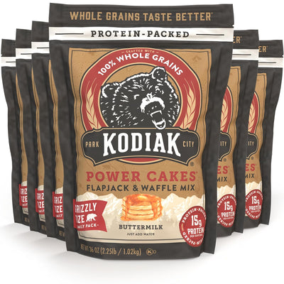 Kodiak Grizzly Size Power Cakes Mix, Buttermilk, High Protein,100% Whole Grains (Pack of 6 Bags)