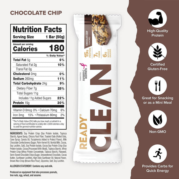 Ready® Protein Bars - Nut Free Bundle - Dark Chocolate Sea Salt + Chocolate Chip + Vanilla Swirl + Mint Chocolate Chip Bundle (3-Packs of 12, 1-Pack of 5, 41 Total)