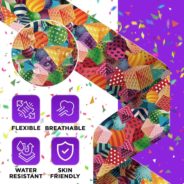 OK TAPE Patterned Kinesiology Tape, Elastic Physical Therapy Athletic Tape for Pain Relief & Muscle Support, Uncut Kinetic Tape, 2in x 16.4ft- 2 Rolls (Geometric)