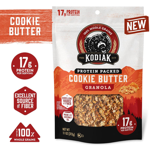 Kodiak Cakes Granola Pouch, Cookie Butter, High Protein, 100% Whole Grains (Pack of 5 pouches)
