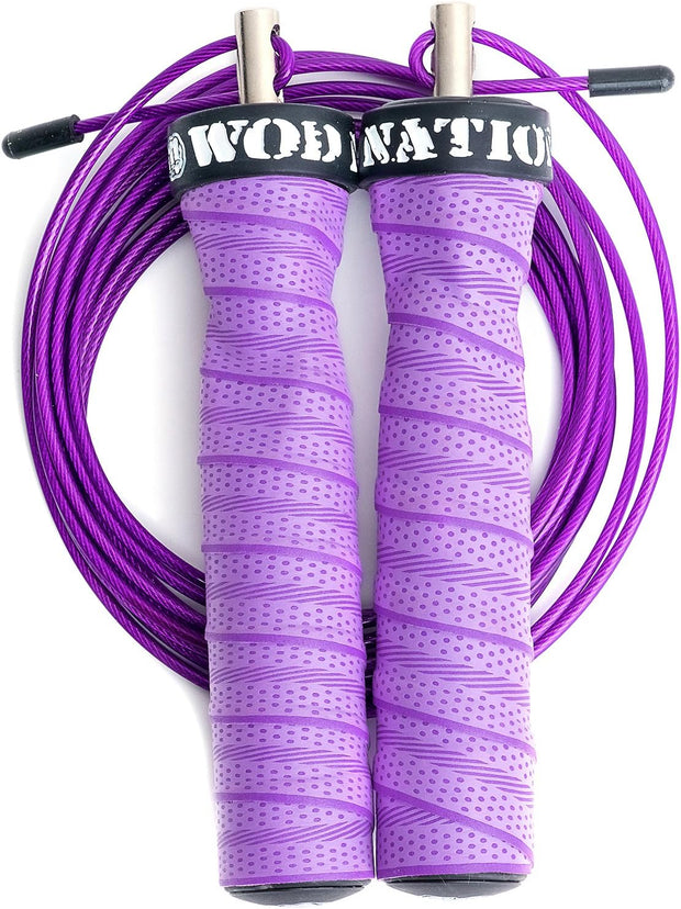 WOD Nation Attack Speed Jump Rope : Adjustable Jumping Ropes : Unique Two Cable Skipping Workout System : One Thick and One Light 11 Foot Cable : Perfect for Double Unders : Men and Women